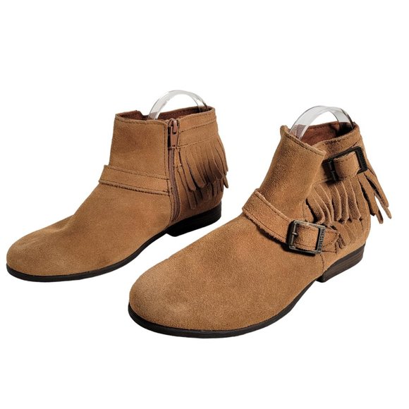 Minnetonka Suede Tan Double Fringe Bootie RANCHO Women Size 7 - Picture 2 of 14